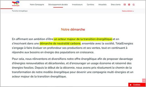 Détection des allégations ESG totalenergies allégation
